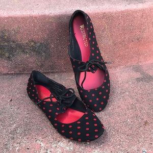 Black with red polka dot lace up flats